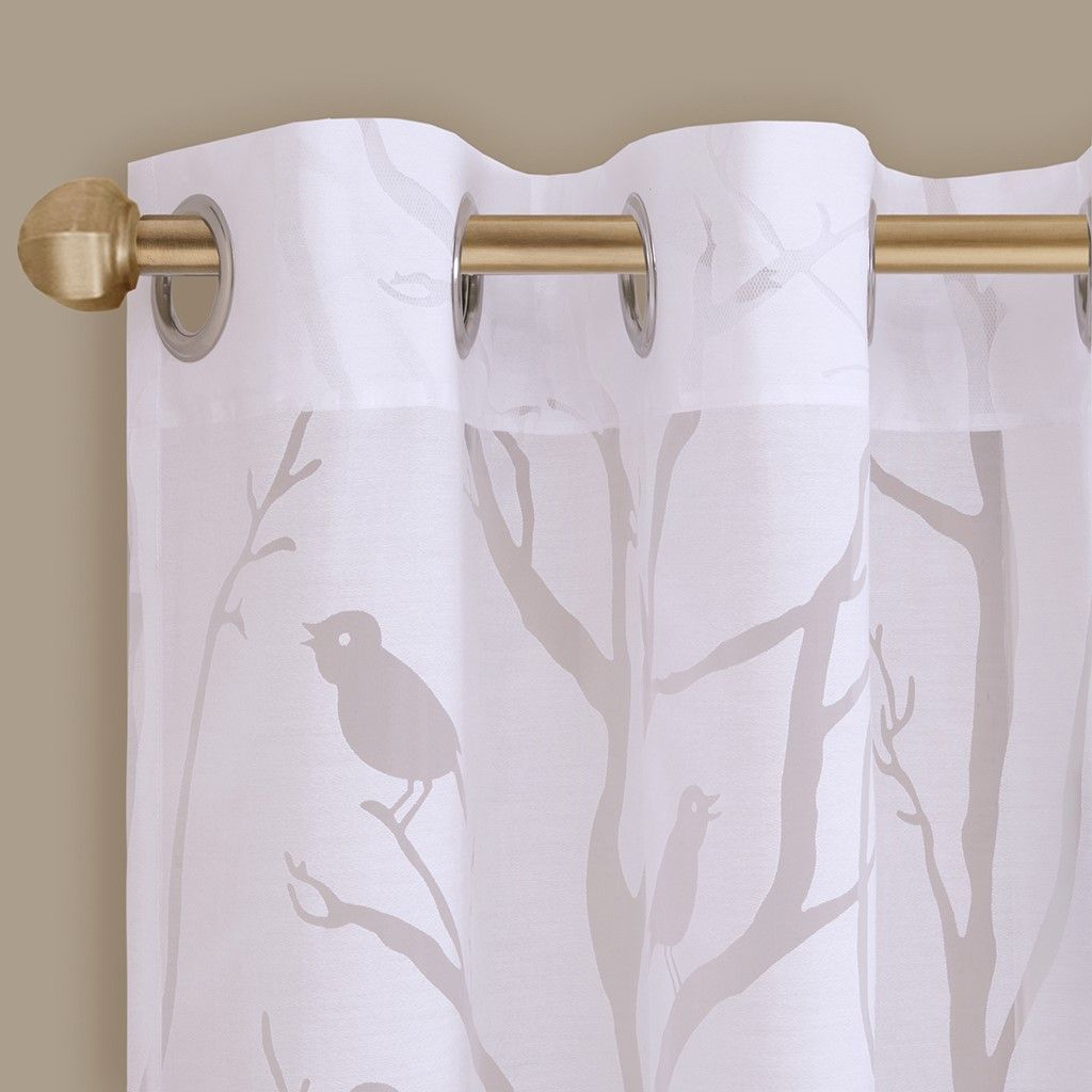 Grommet Top Sheer Bird on Branches Burnout Window Curtain(Only 1 Pc Panel)