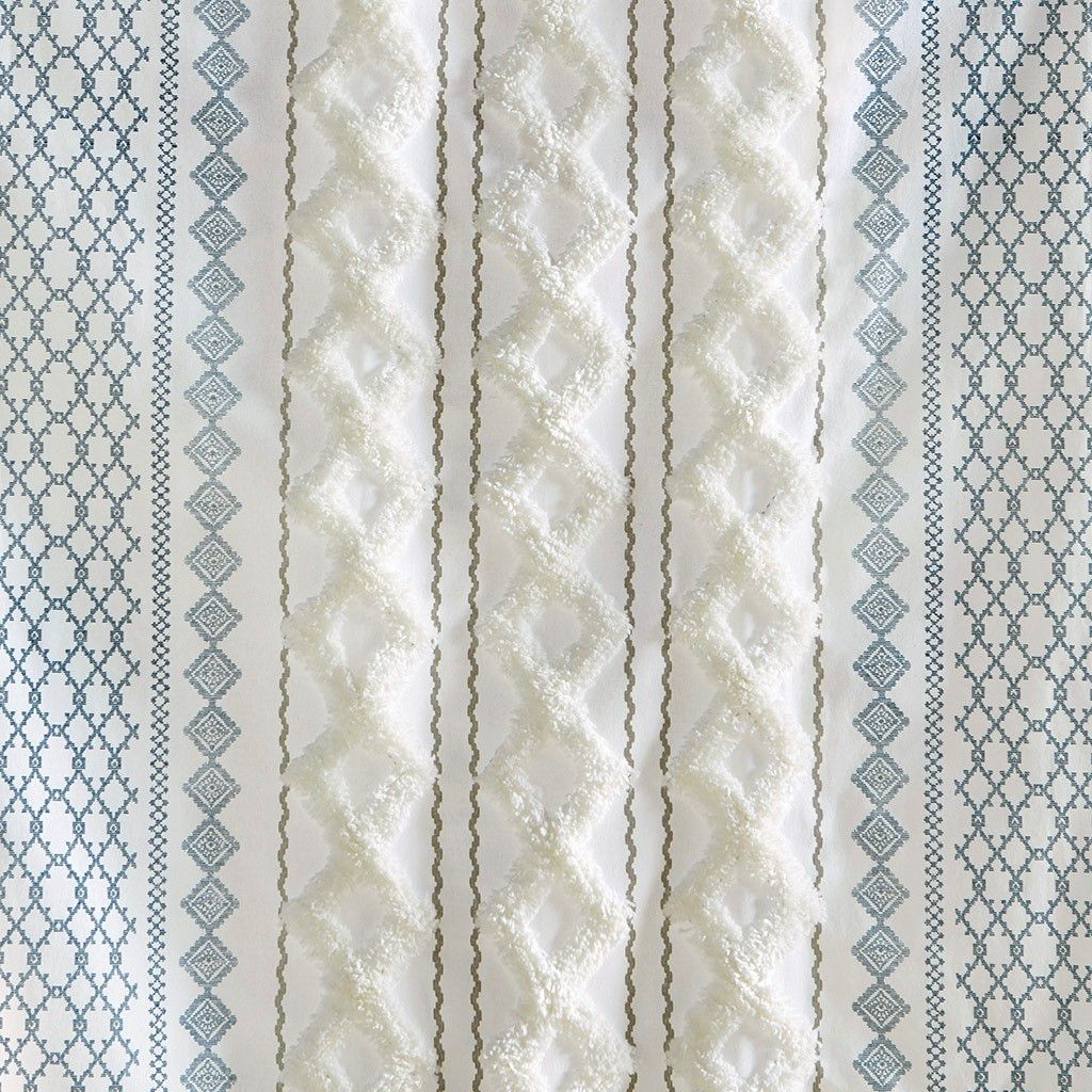 Cotton Printed Curtain Panel with Chenille Stripe and Lining(Only 1 Pc Panel)