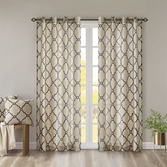Fretwork Print Grommet Top Window Curtain Panel(Only 1 Pc Panel)