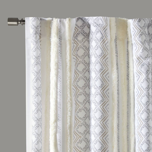 2pk Poly Printed Curtain Panel with Tufted Stripe