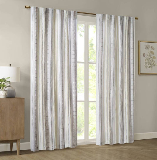 Poly Printed Curtain Panel with Tufted Stripe and Lining