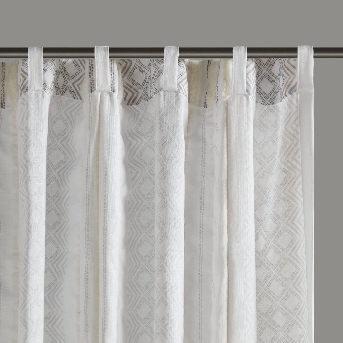 2pk Poly Printed Curtain Panel with Tufted Stripe