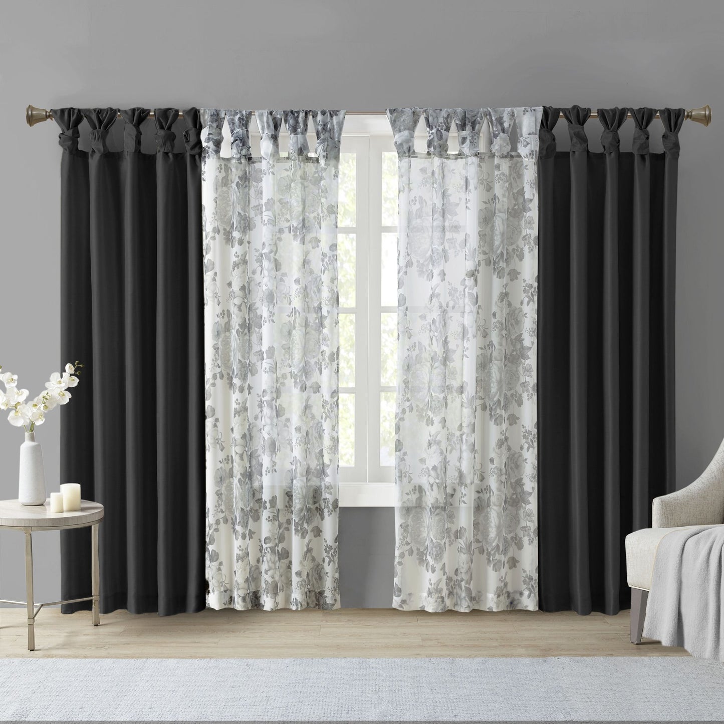 Twist Tab Lined Window Curtain Panel(Only 1 Pc Panel)